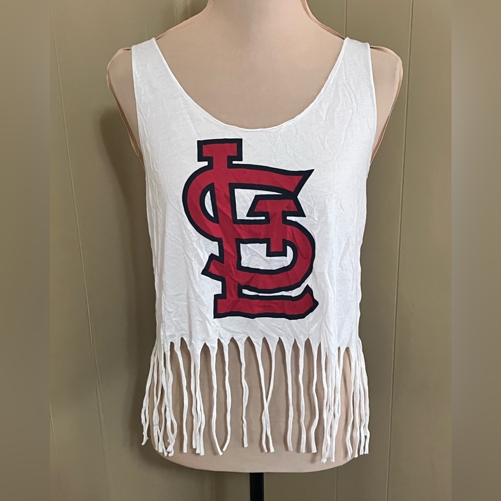 PINK Victoria's Secret Medium Red & White St Louis Fringe Crop Tank Y2K - Picture 3 of 8
